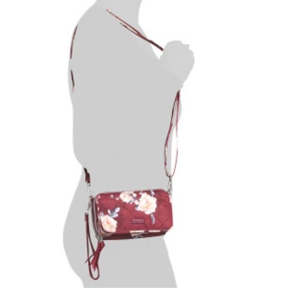 Vera Bradley RFID Blooms and Branches Burgundy Floral Crossbody Wallet Bag Purse - Picture 3 of 16